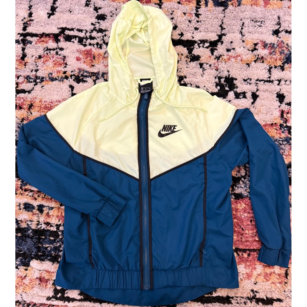 Nike Womens Windrunner Hooded Windbreaker Jacket Teal Yellow Colorblock Medium